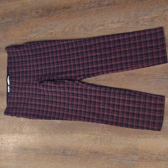 Elle women's large skinny ankle maroon black plaid stretch waist pants - Picture 1 of 5